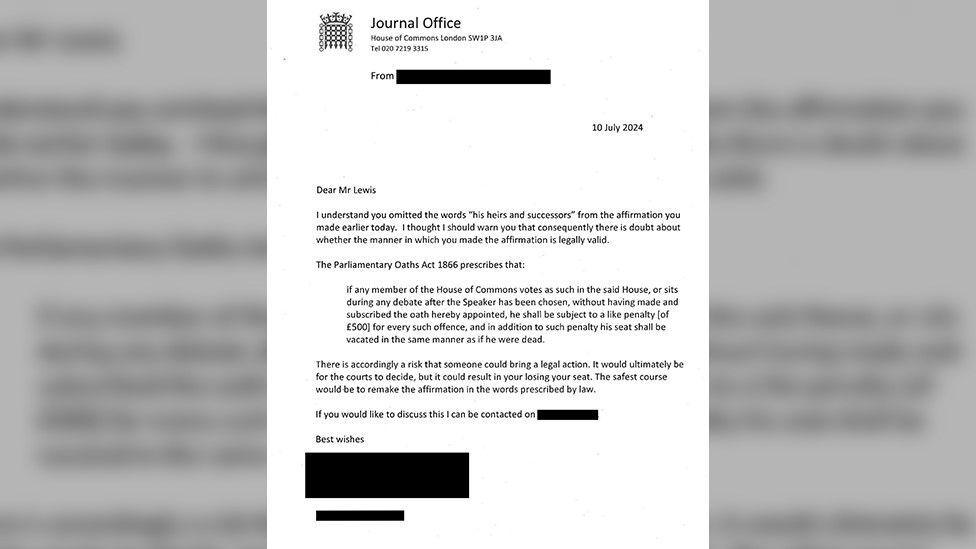 House of Commons letter