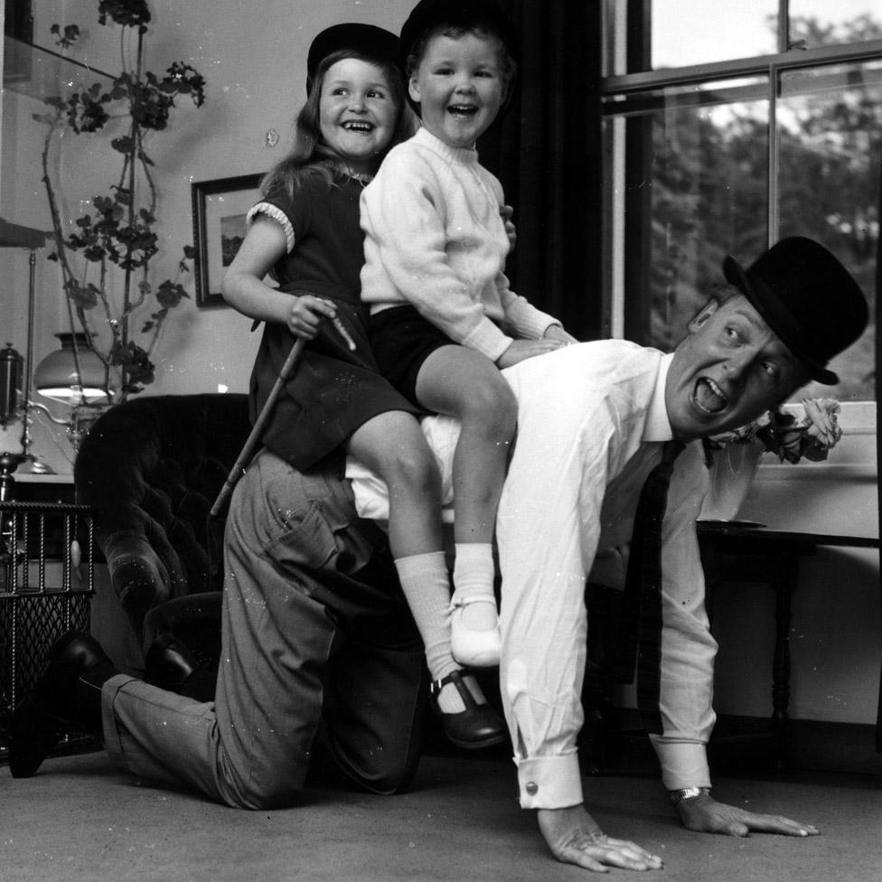 Nicholas Parsons with his children Suzy and Justin at their Hampstead home in 1965