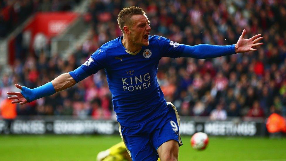 Jamie Vardy celebrates scoring a goal