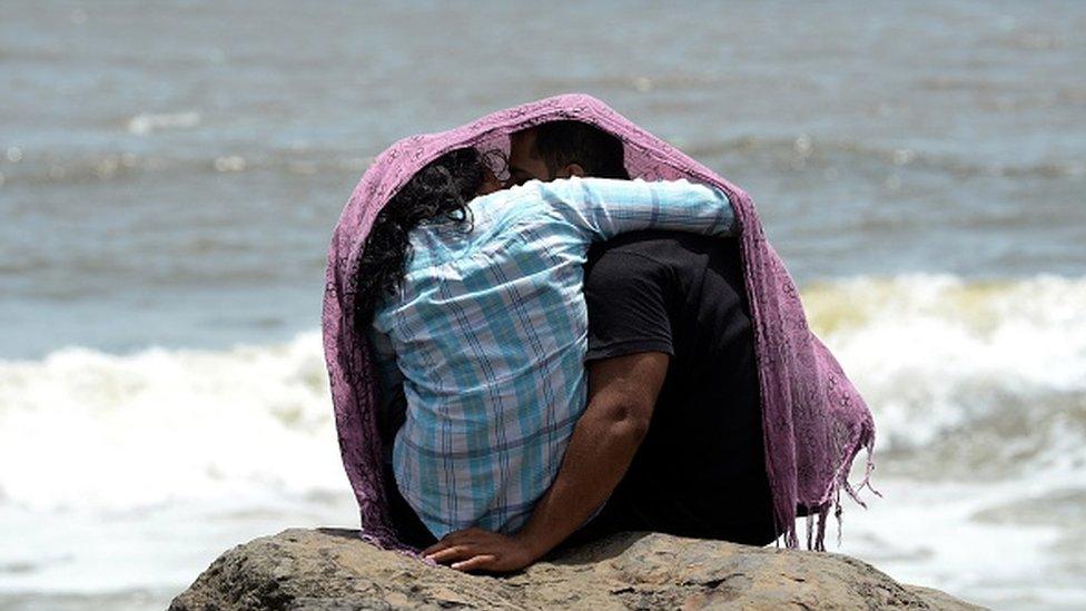 A couple romancing in Mumbai