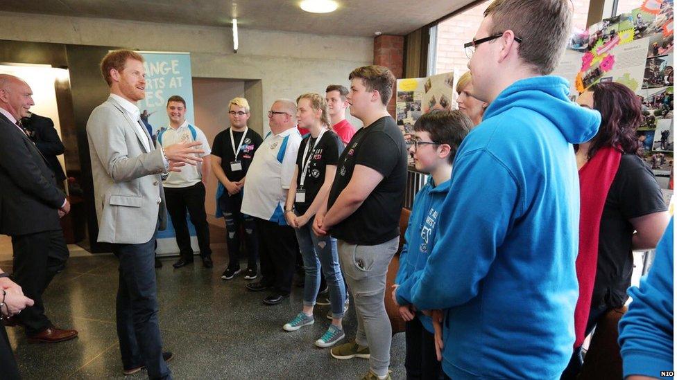 Prince Harry meets young people at the Mac