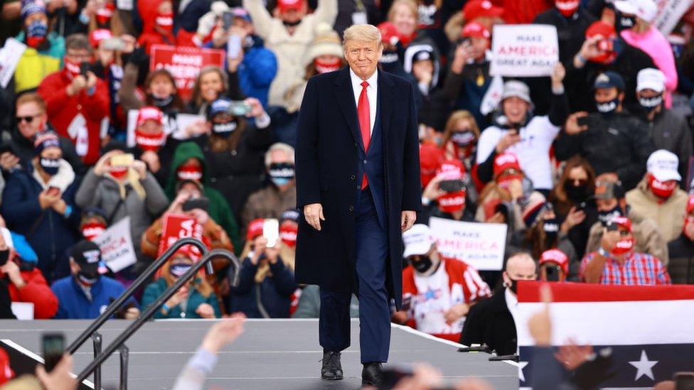 President Donald Trump at a rally in Michigan