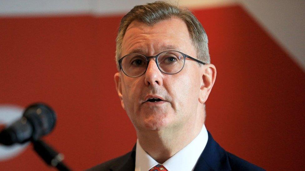 Sir Jeffrey Donaldson pictured at a podium on 1 July, giving a key note speech to party members