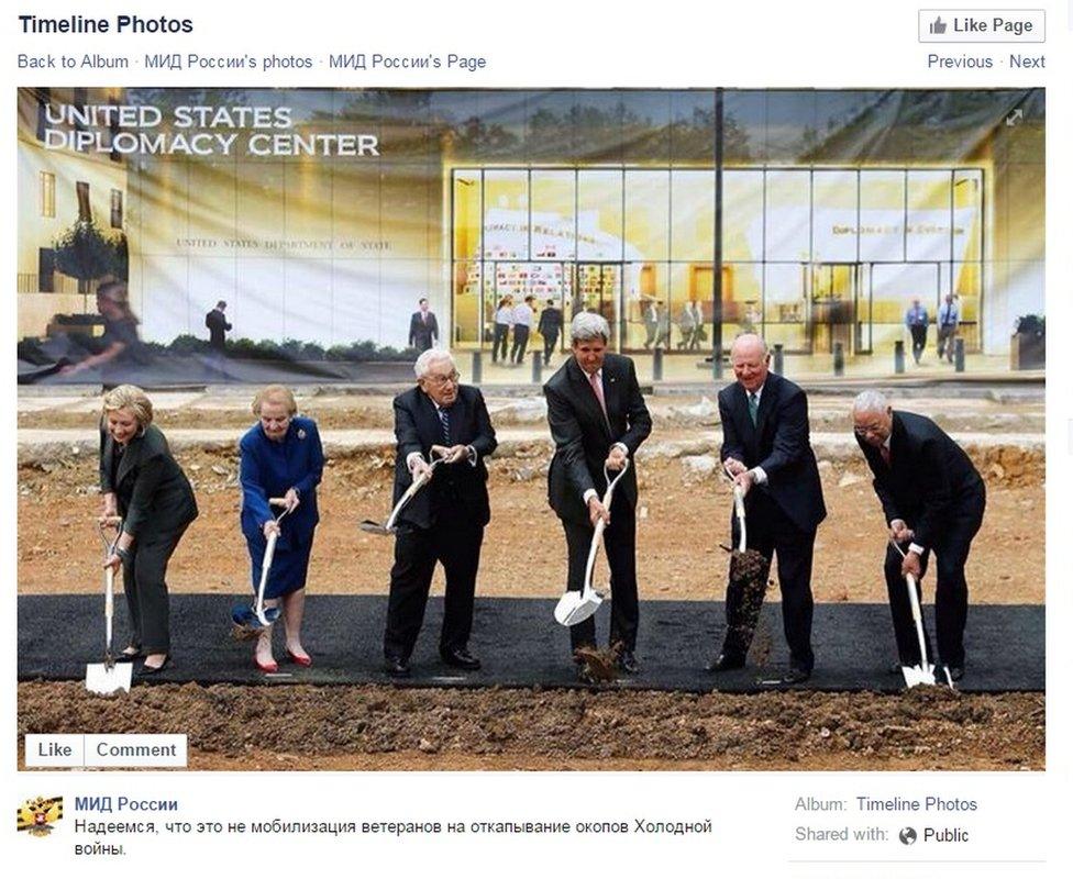 Scren grab of a Facebook post showing present and former secretaries of state wielding spades