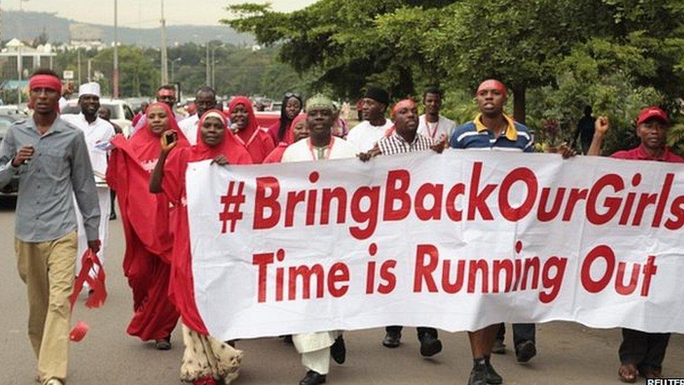 Campaigners in Abuja march during a rally for the release of the schoolgirls abducted by Boko Haram. Photo: 17 October 2014