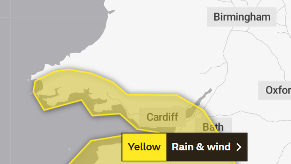 Yellow warning for rain and wind across south and west Wales