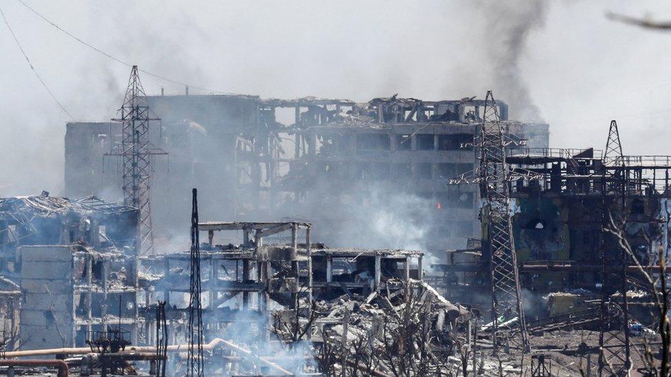 Destroyed facilities of Azovstal Iron and Steel Works in Mariupol, southern Ukraine. Photo: May 2022