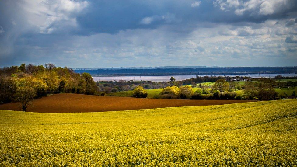 Fields overlooking the River Severn near Shirenewton, Monmouthshire