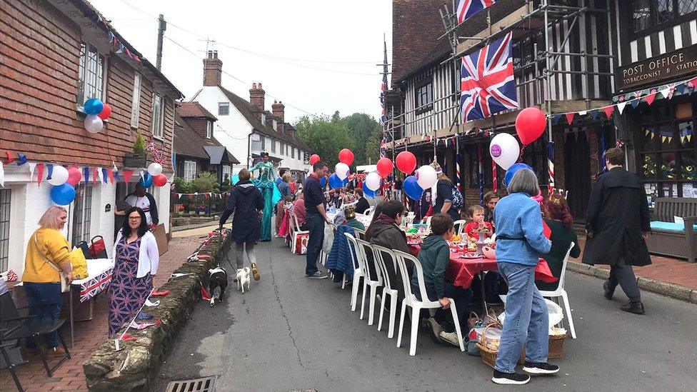 In Brenchley Kent, a Jubilee table stretches the length of the high street