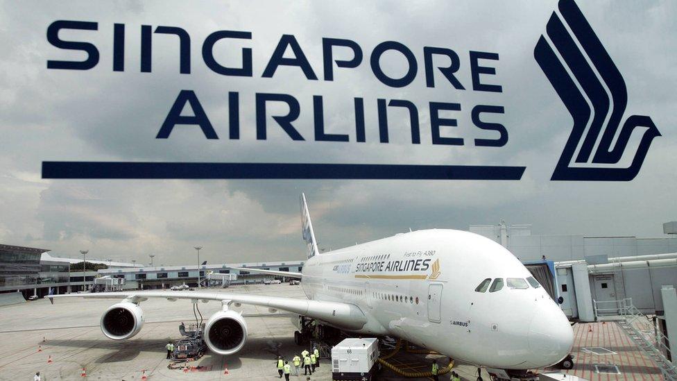 An Airbus A380 parked at Singapore's Changi Airport