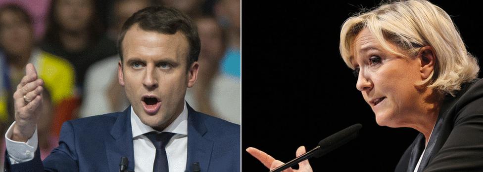 Emmanuel Macron (L) and Marine Le Pen