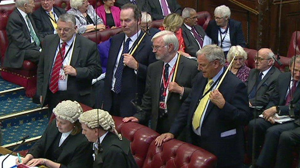 Peers gather as the vote is announced