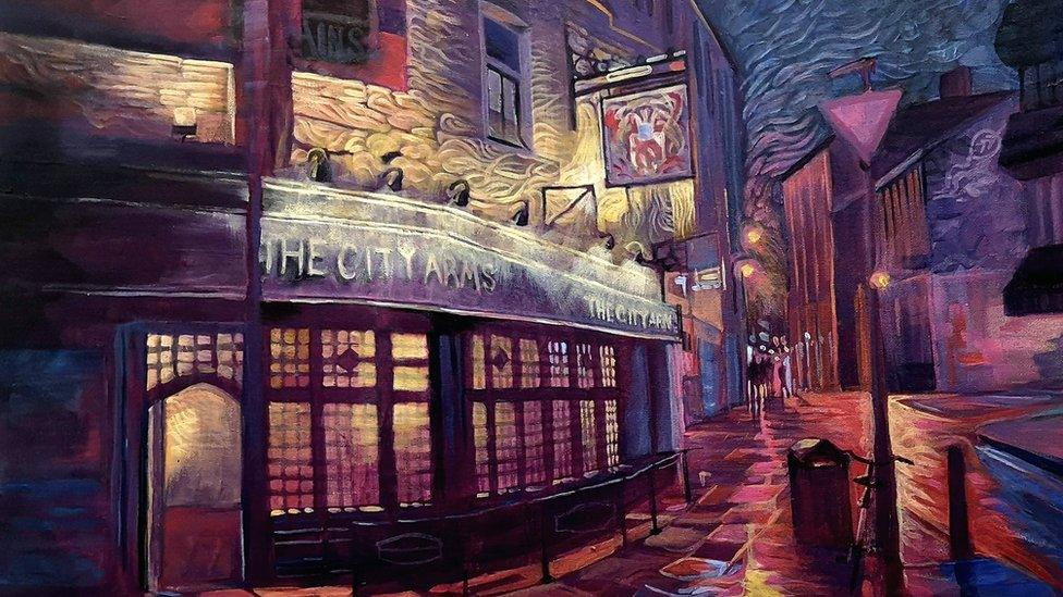 Carl's painting of the City Arms pub in Cardiff