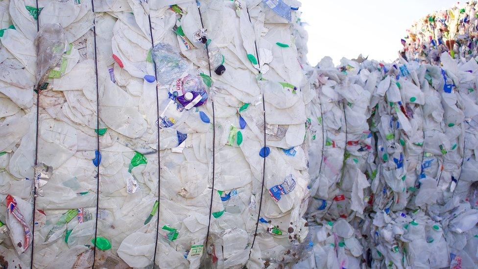 Bales of recycled plastic