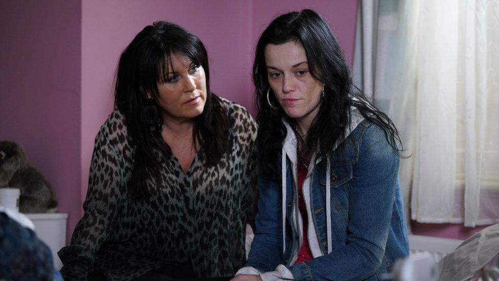 Katie Jarvis and Jessie Wallace (left) in a scene from EastEnders