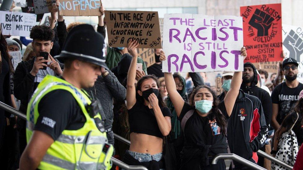 Black Lives Matter protest outside Senedd building, Cardiff Bay, in June 2020