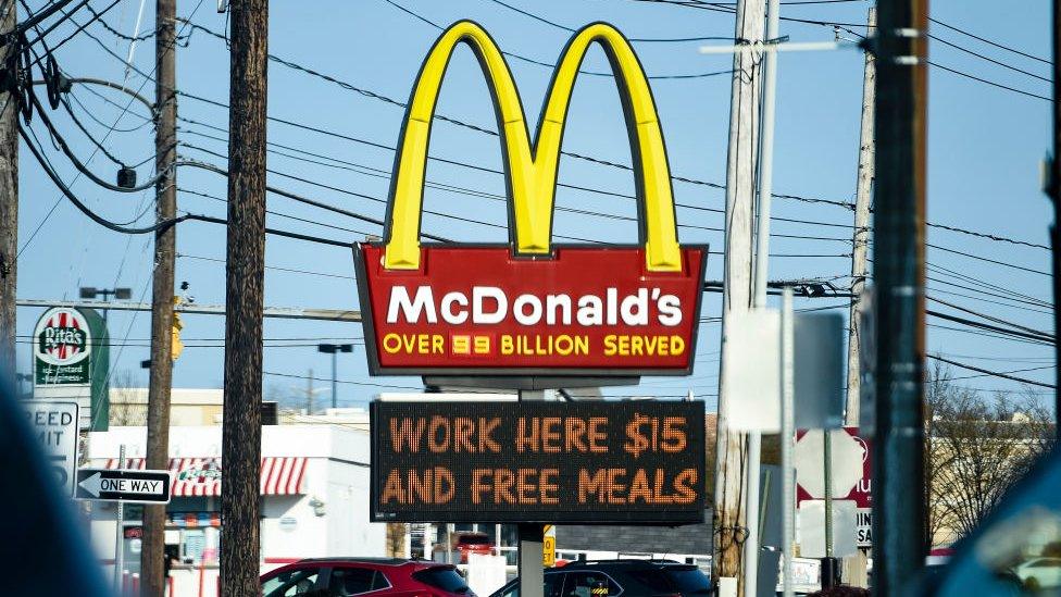 McDonald's sign advertising $15 minimum wage