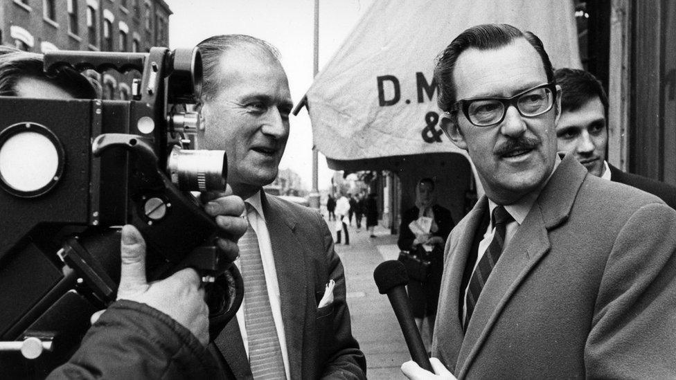 Alan Whicker (right) and camera crew