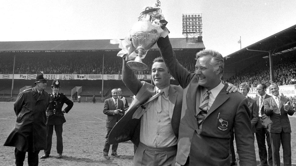 Brian Clough and Peter Taylor with the First Division Championship trophy