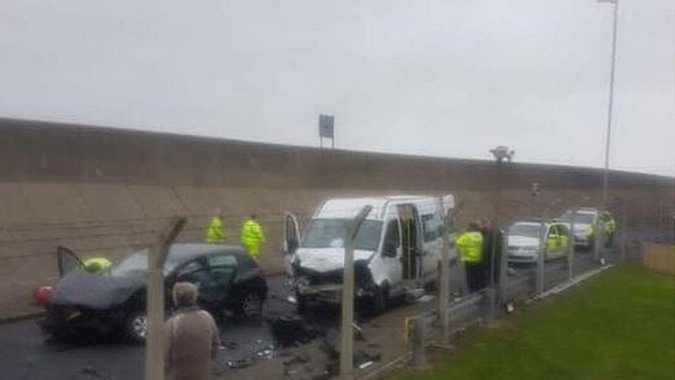 Aftermath of the collision in Marine Parade, Sheerness, on 16 January 2019