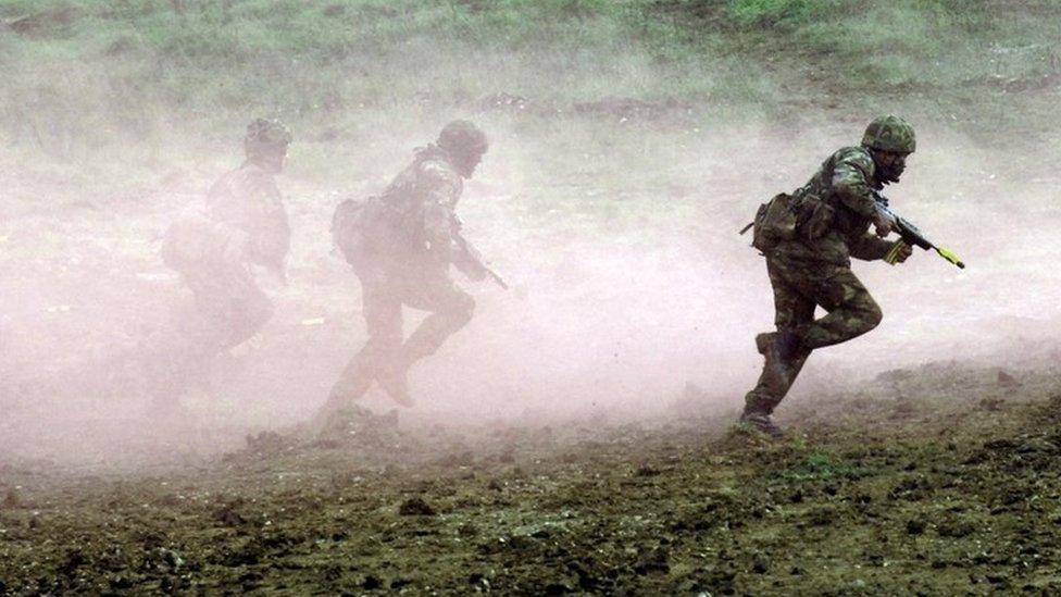 British soldiers on training exercise on Salisbury Plain