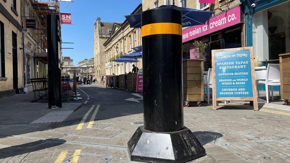 A security bollard in York Street in Bath