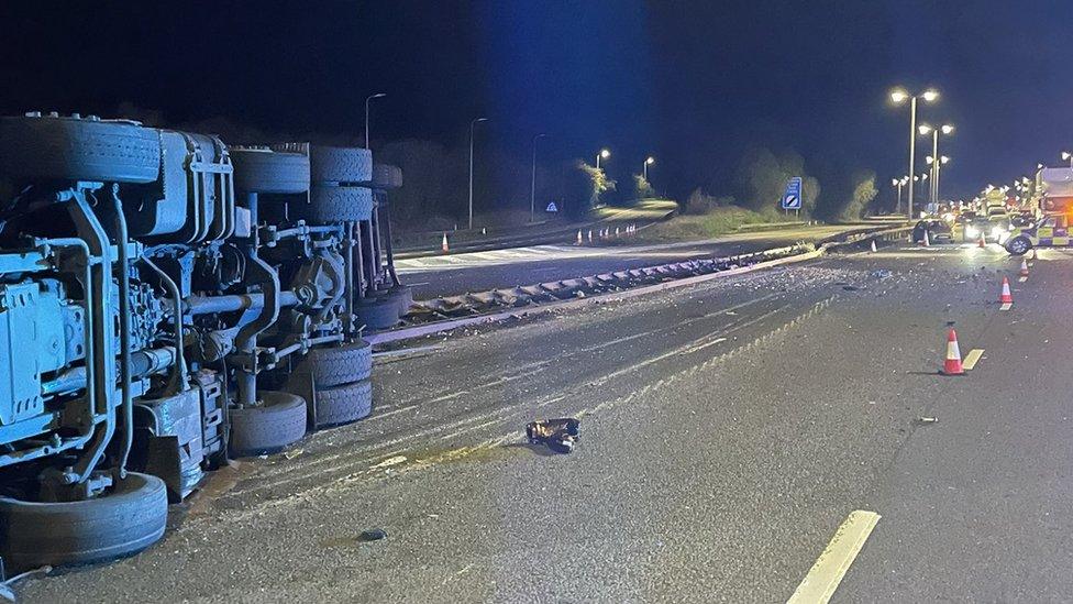 The overturned lorry