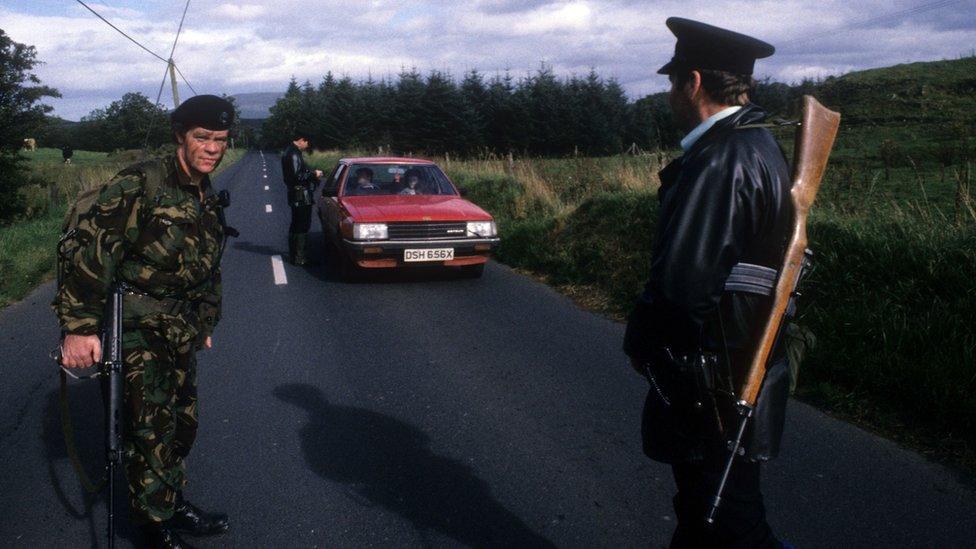 A security checkpoint in Crossmaglen in 1985