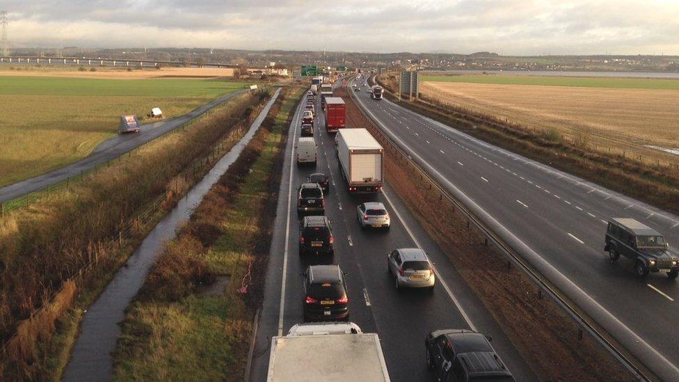 There are huge queues to the Kincardine and Clackmannanshire bridges Pic: Andrew Black