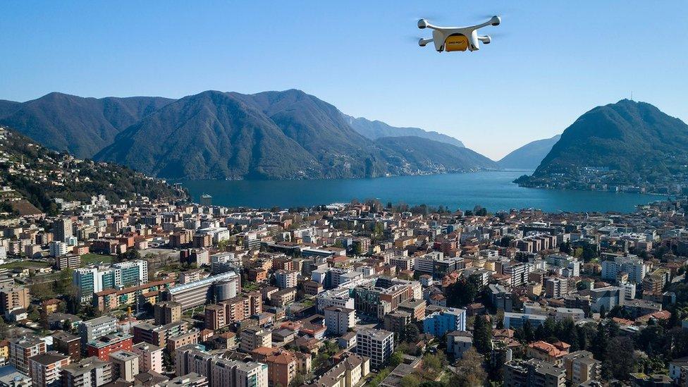 Drone flying over Lake Zurich