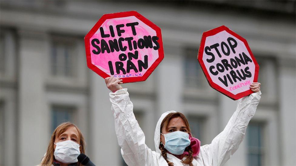 People protest in Washington against the US sanctions on Iran