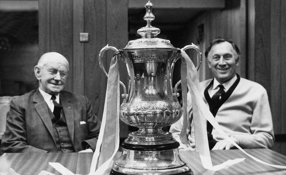 Joe Mercer (r) and A V Alexander with FA Cup in 1969