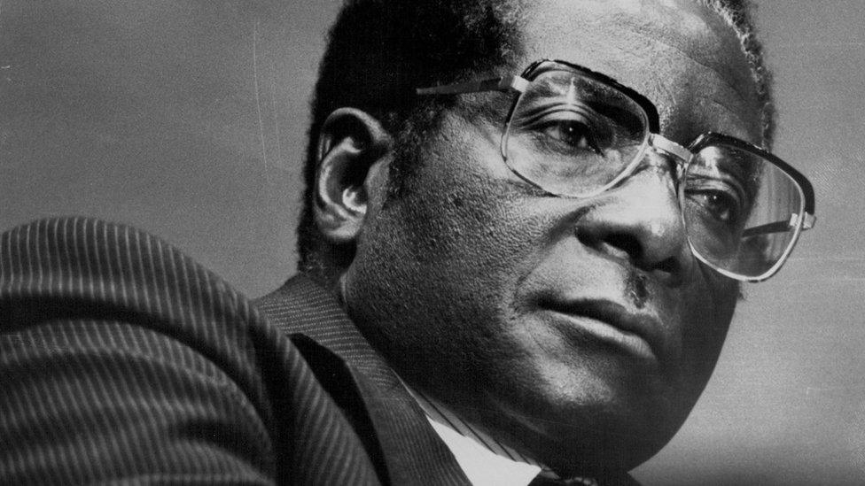 A younger Robert Mugabe is seen in this black and white photo