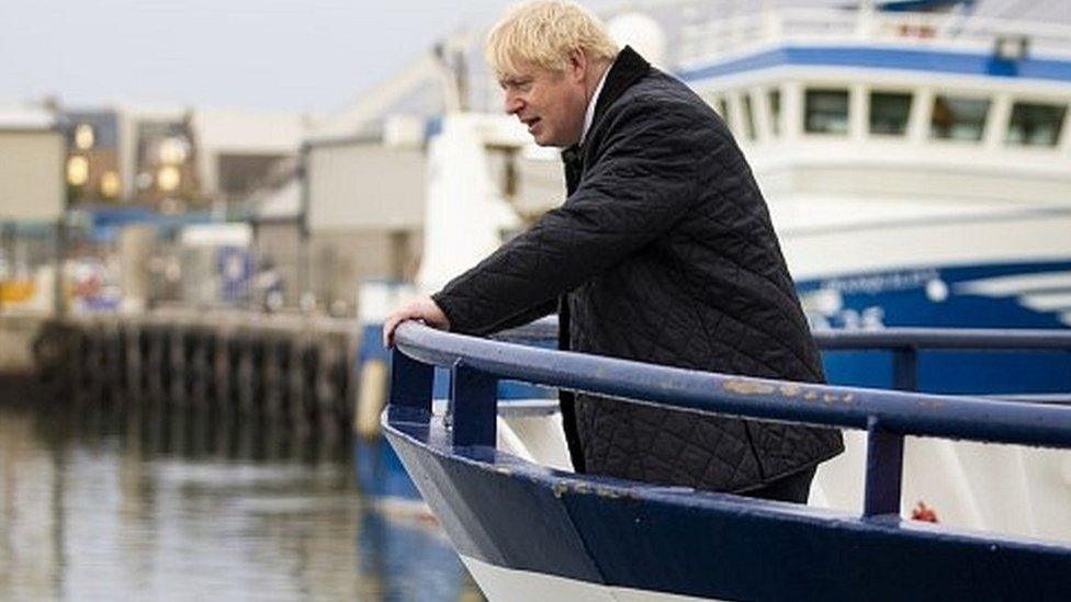 Boris Johnson on a trawler in Peterhead