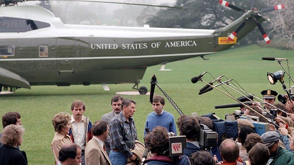 Reagan, speaking with reporters on the lawn