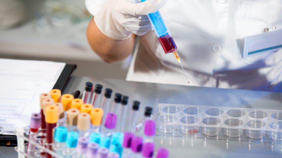 Scientist working with blood samples in a lab