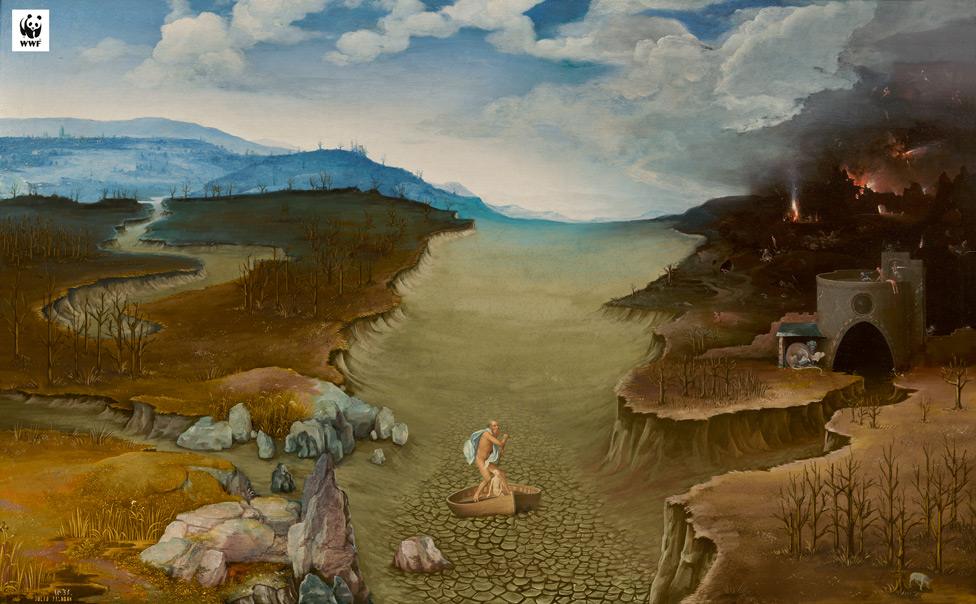 WWF version of El paso de la laguna Estigia (Landscape with Charon Crossing the Styx) by Joachim Patinir