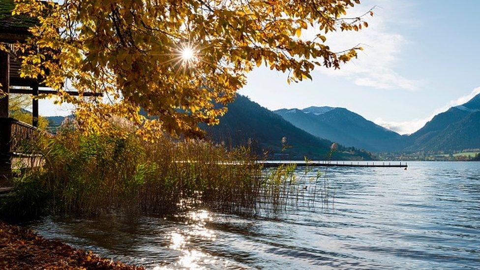 Sunrise at a lake in the Bavarian Alps