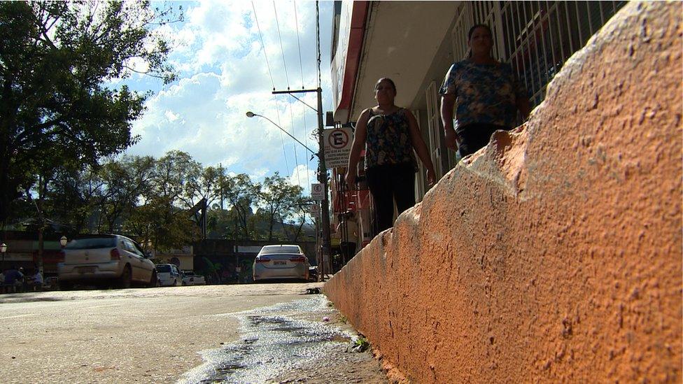 Pavement of the street inside the flood zone painted orange