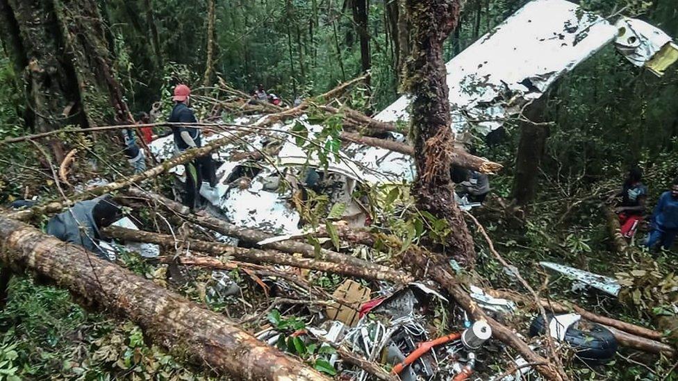 The crash site of a Swiss-made Pilatus aircraft at Menuk mountain in Oksibil.