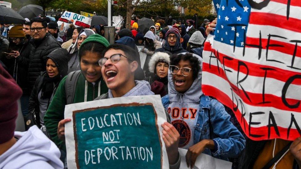 Young people protests outside the US Supreme Court in November in support of the Dreamers Act.