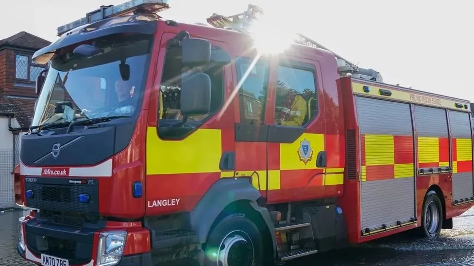 A fire engine with "Langley" written on the side 