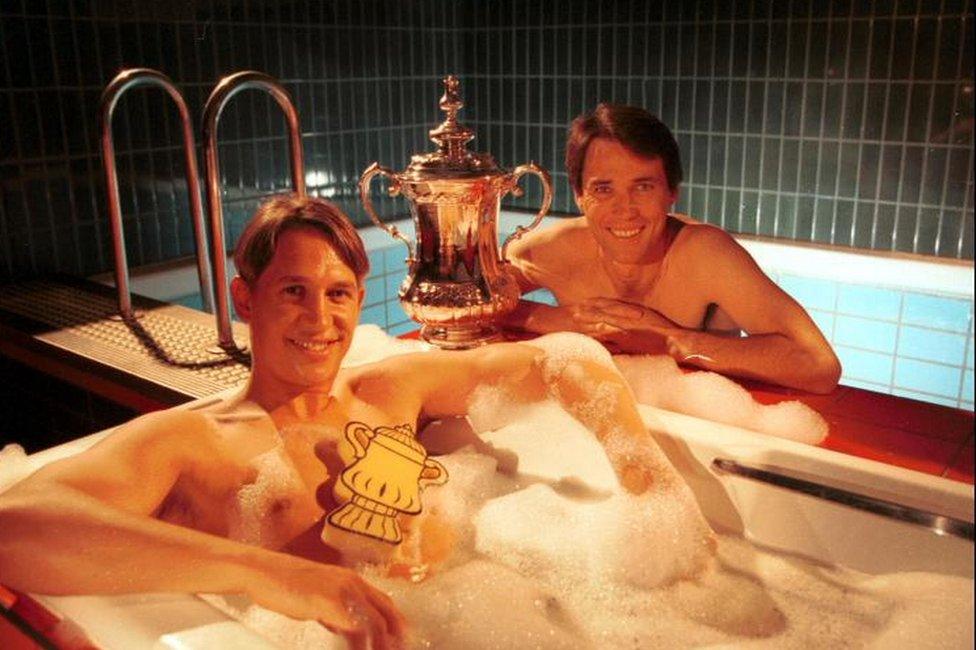 Gary Lineker and Alan Hansen, publicity still for The History of the FA Cup Final