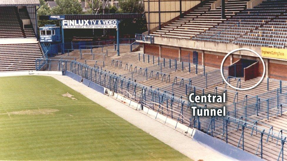 The central tunnel leading to pens 3 and 4 at the Hillsborough stadium