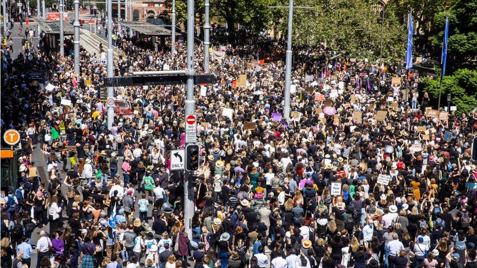 Aerial shot of the March4Justice crowd in Sydney