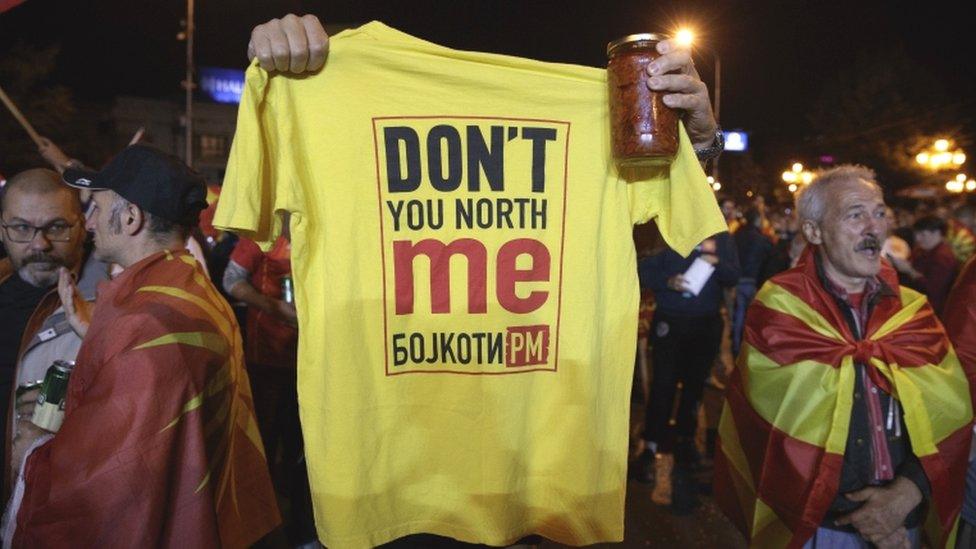 Opponents of the name change protest in Skopje