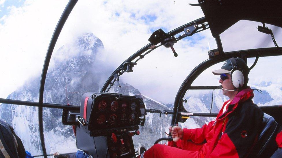 Rescue helicopter over Matterhorn