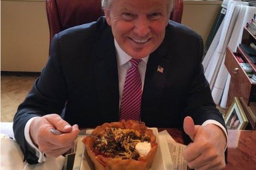 Donald Trump eating a taco bowl