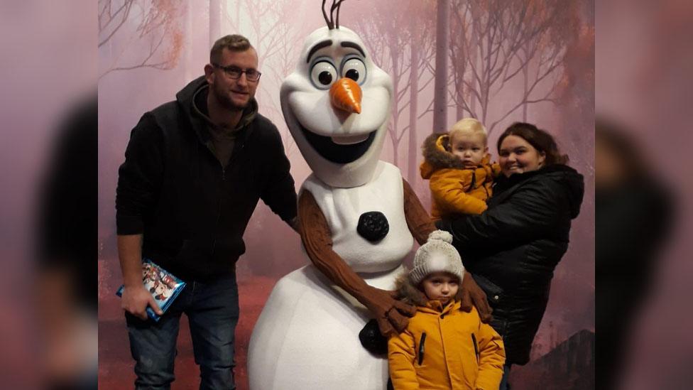 Leanne Jones and family meeting Olaf at Disneyland Paris