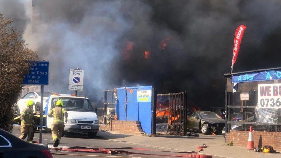 Fire in car wash